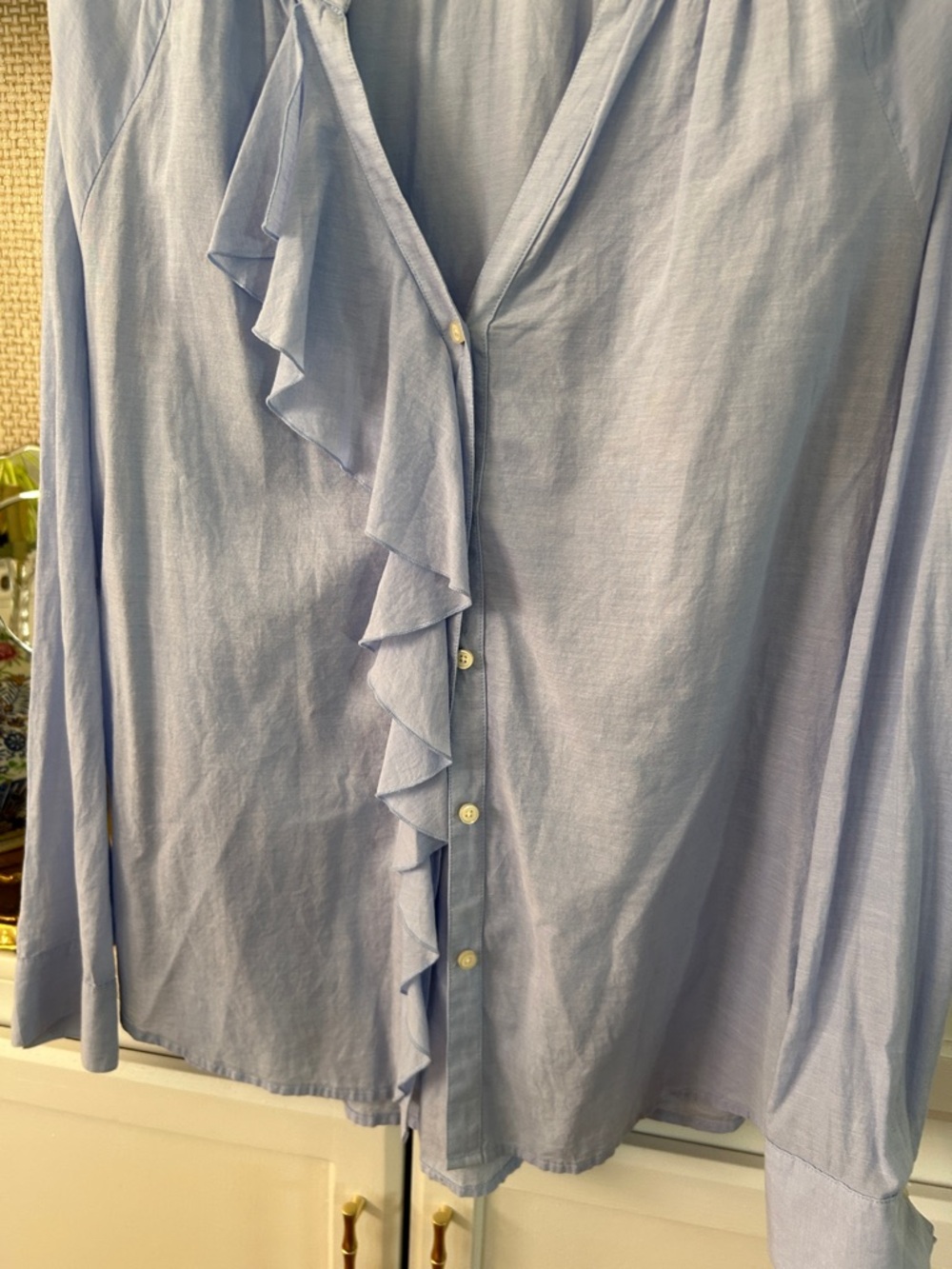 LOFT Sky Blue Ruffle-Front Long Sleeve Blouse - Picture 3 of 5